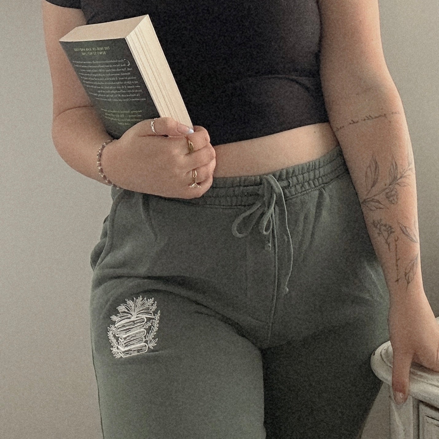 The Bookish Sweatpant - White Embroidery